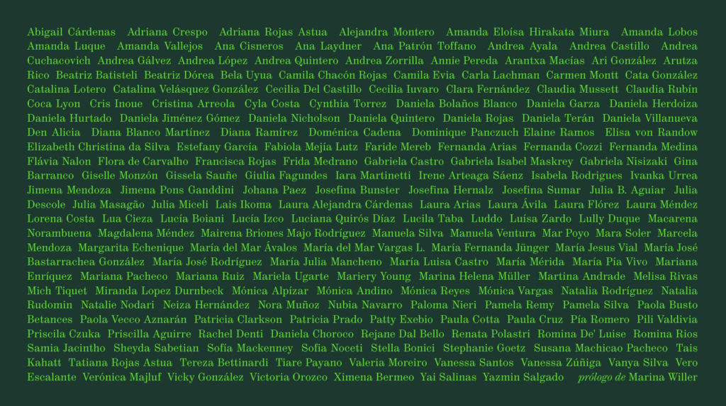 Lista de todas las diseñadoras de Latinoamérica incluidas en el libro. 